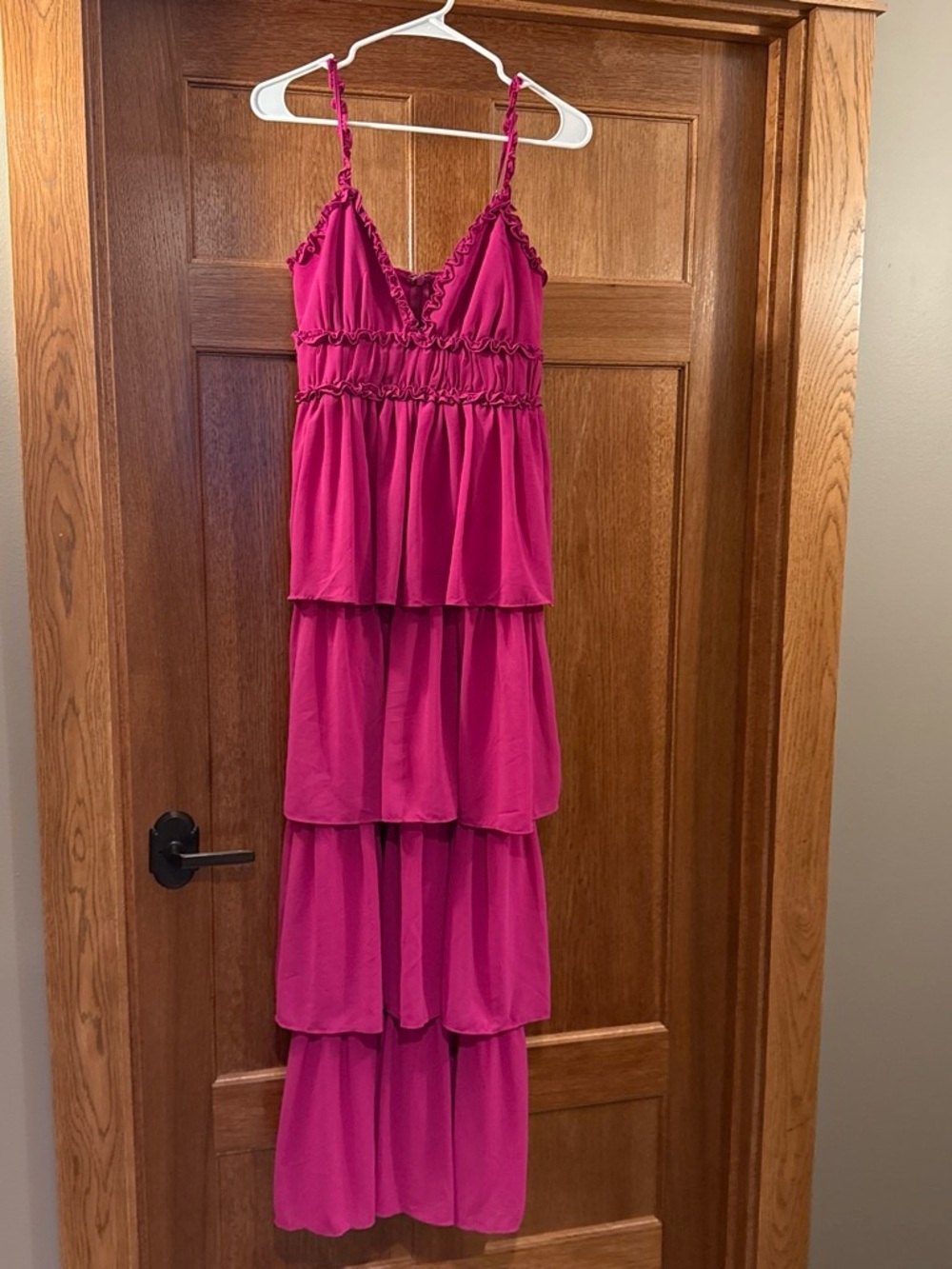 Lulu's Hot Pink Tiered Ruffled Spaghetti-Strap Sleepdress
